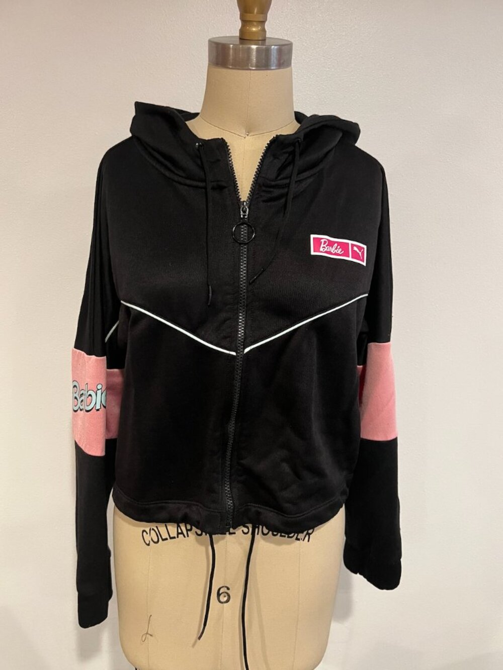 Puma x Barbie Black Hooded Zip-Up Jacket Y2K Style XS